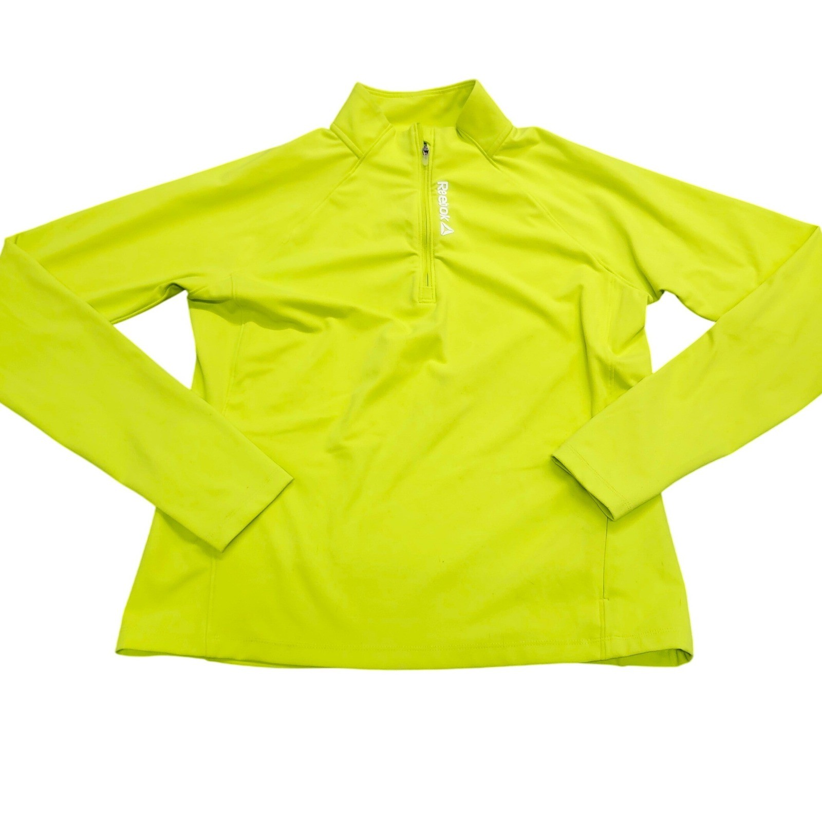 Reebok Womens Neon Lime Green Quarter Zip Performance Pullover Thumbholes Size L