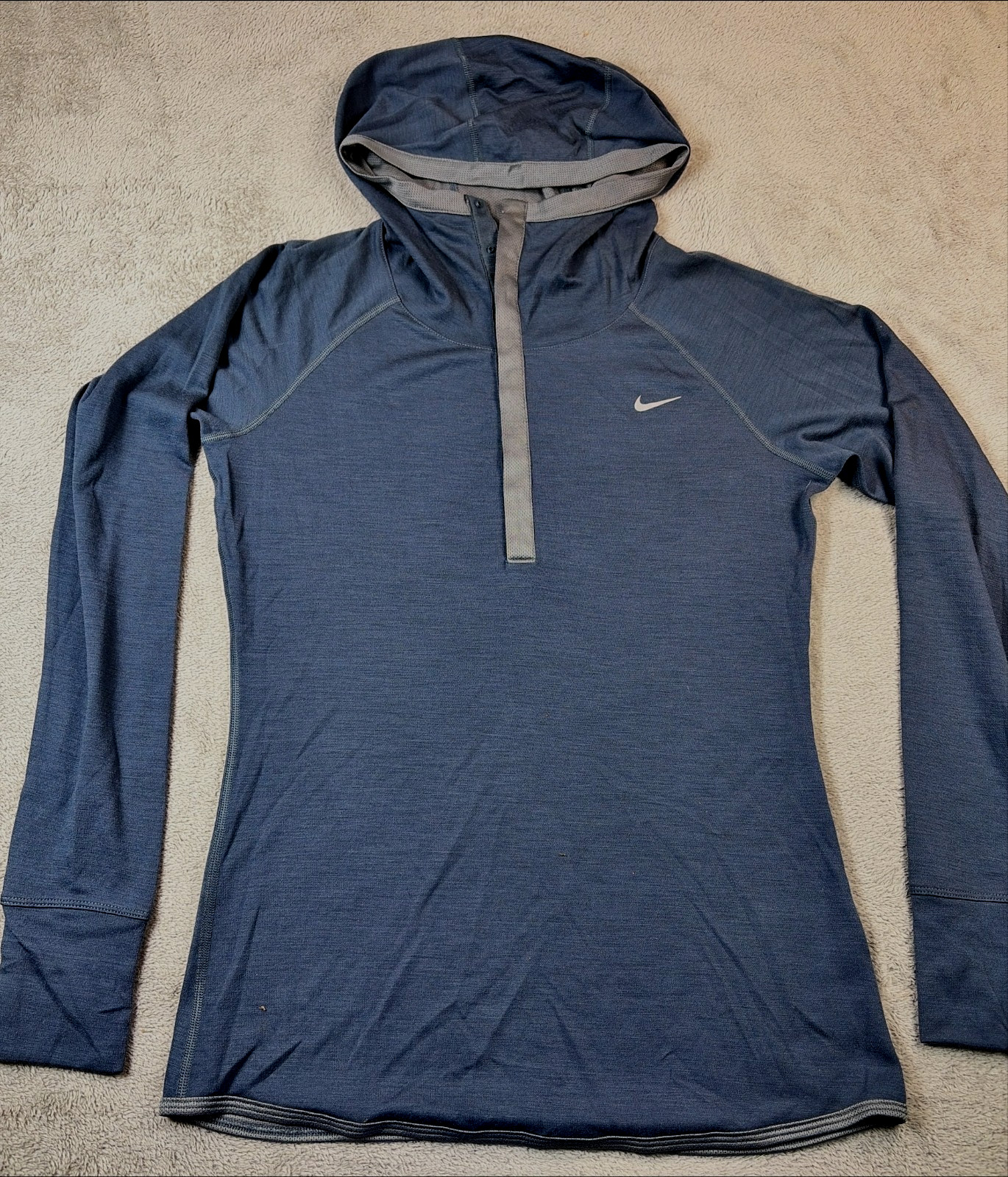 Nike Dri-Fit Womens Running Snap Hoodie Polyester Wool Blend Athletic Activewear