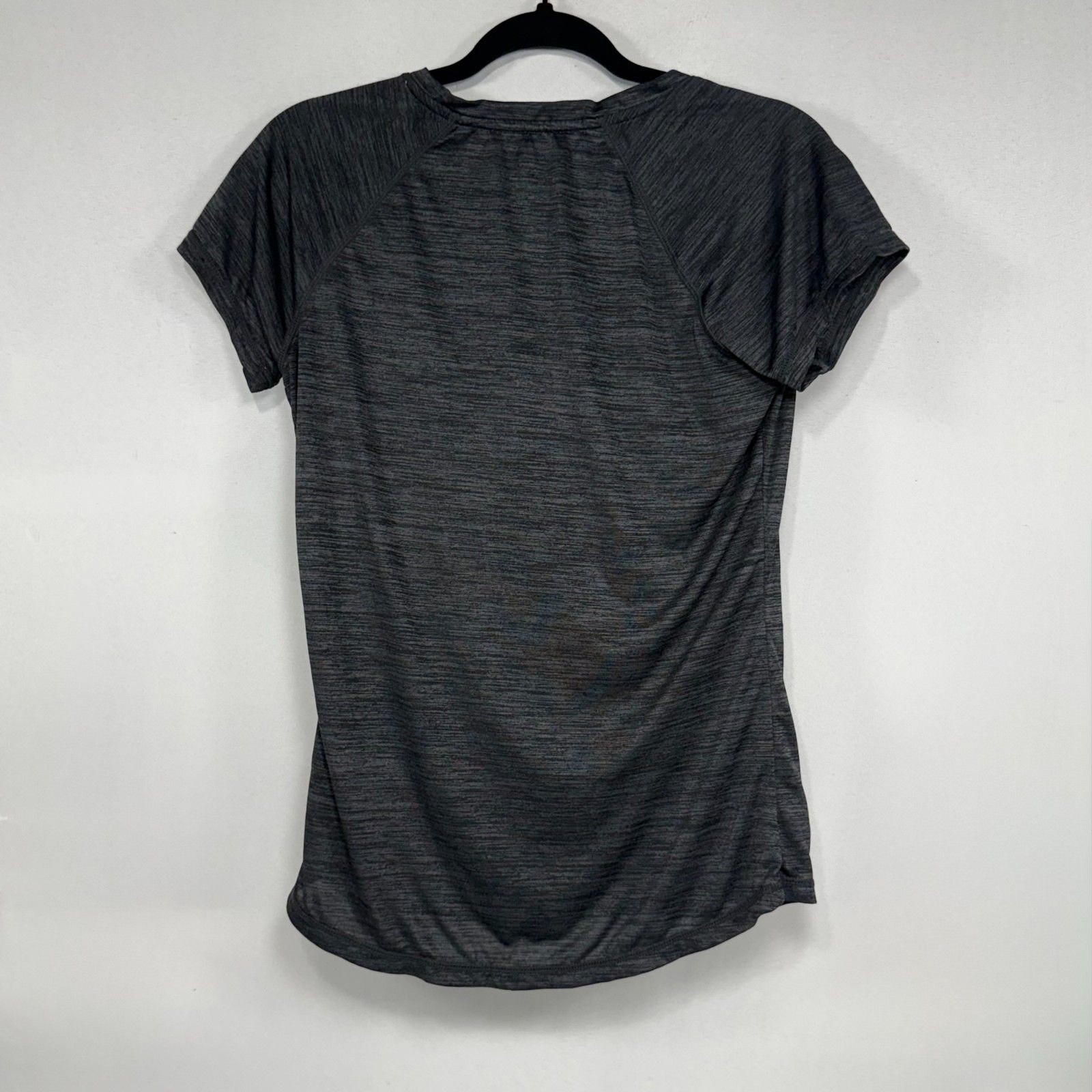 Reebok Heather Grey Polyester V-Neck Running Tee Side Zip Pocket Size M Medium