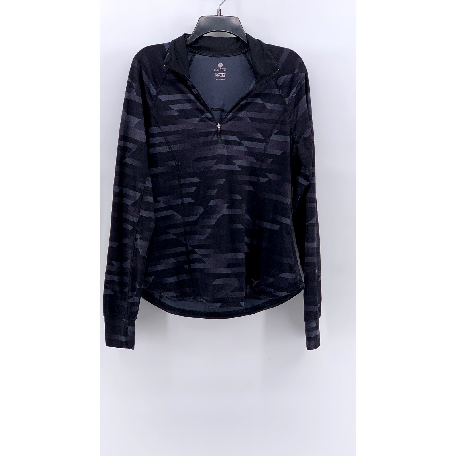 ACTIVE BY OLD NAVY Women’s Gray-Black Camo Quarter Zip Semi-Fitted Shirt SZ L