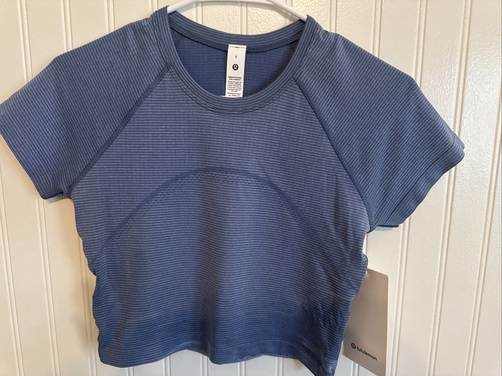 Lululemon Swiftly Tech Cropped Short Sleeve 2.0 Striped Blue 6 NWT