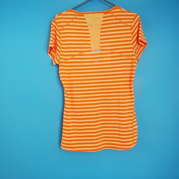 MPG Athletic Top Women’s Size Large Striped Orange Short Sleeve Stretch