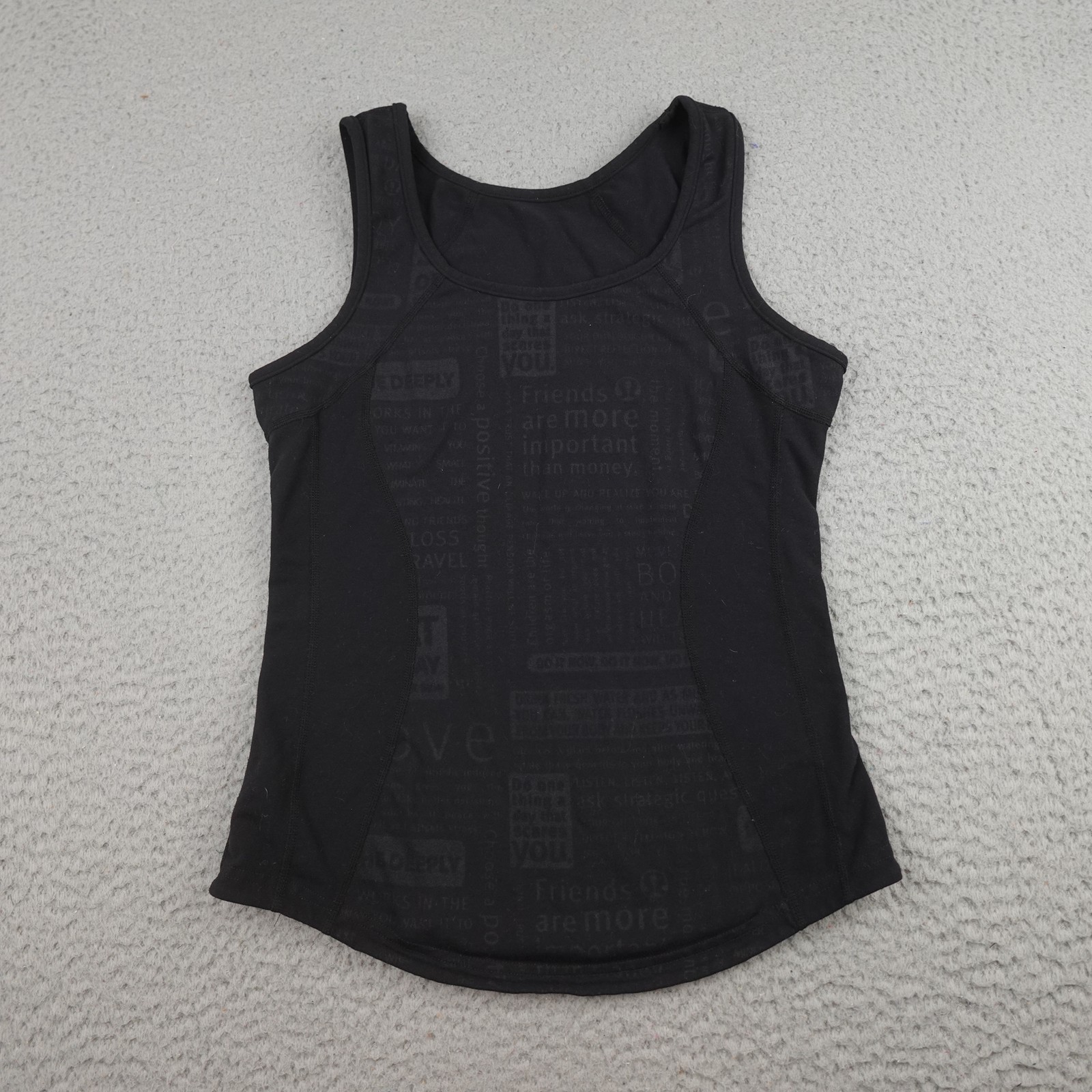 Lululemon Tank Top Womens Size 6 Black Athleisure Inspirational Quotes Pocket