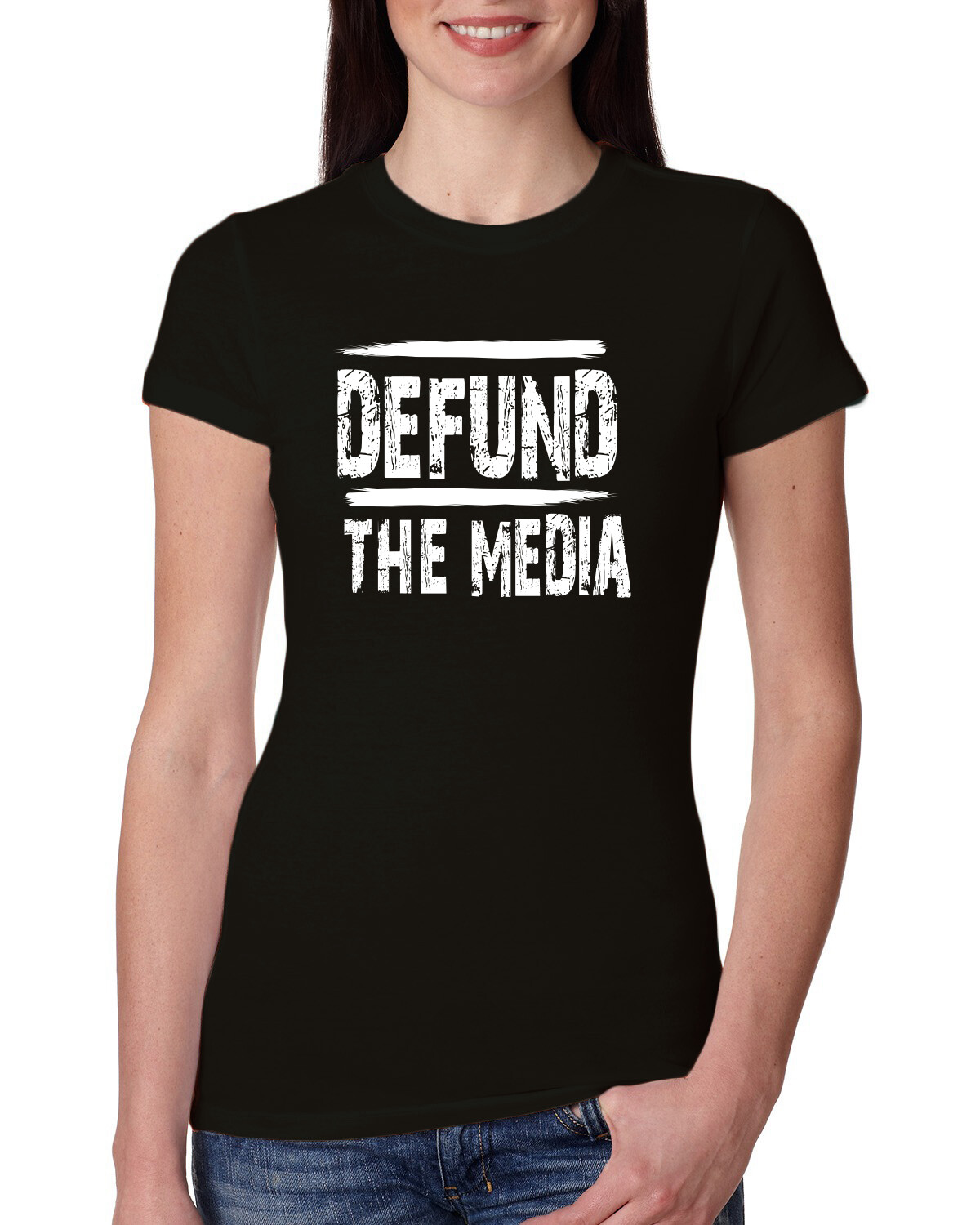 Defund the Media Fake News Women Junior Tee