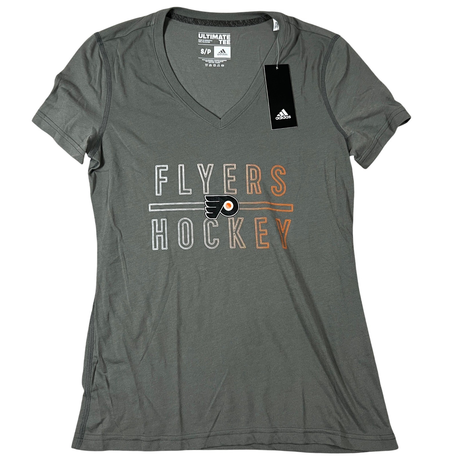 Adidas Philadelphia Flyers NHL Ultimate Tee Womens Small Gray V-Neck Climalite