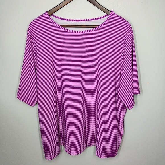Land’s End Pink Striped Top Sweat Wicking Women Plus 2X Outdoors Workout Walking