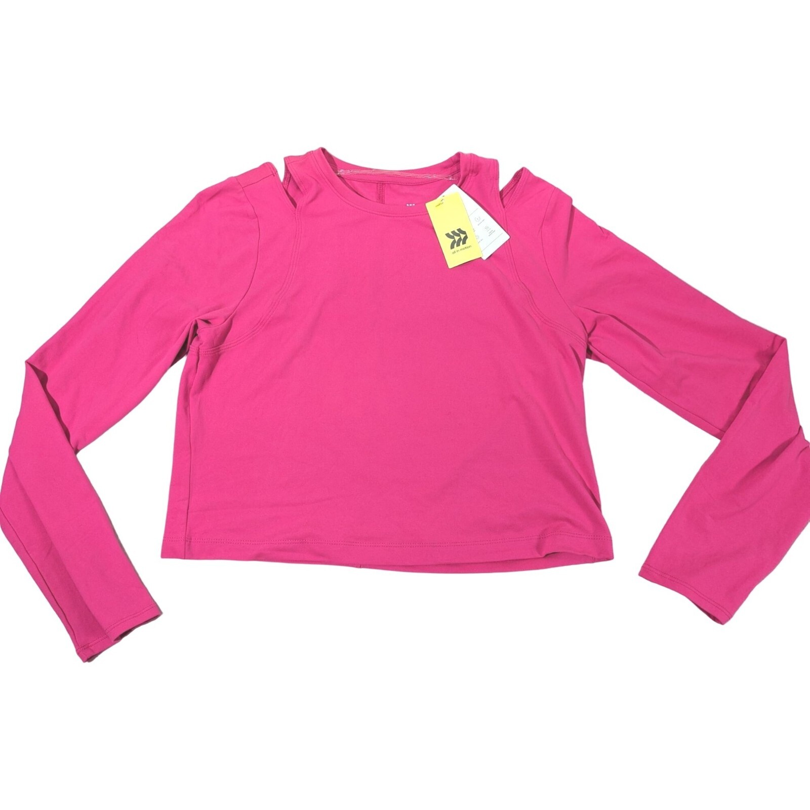 All In Motion Women’s Pink Crew Neck Cut-Out Shoulders Long-Sleeve Crop Top L NW