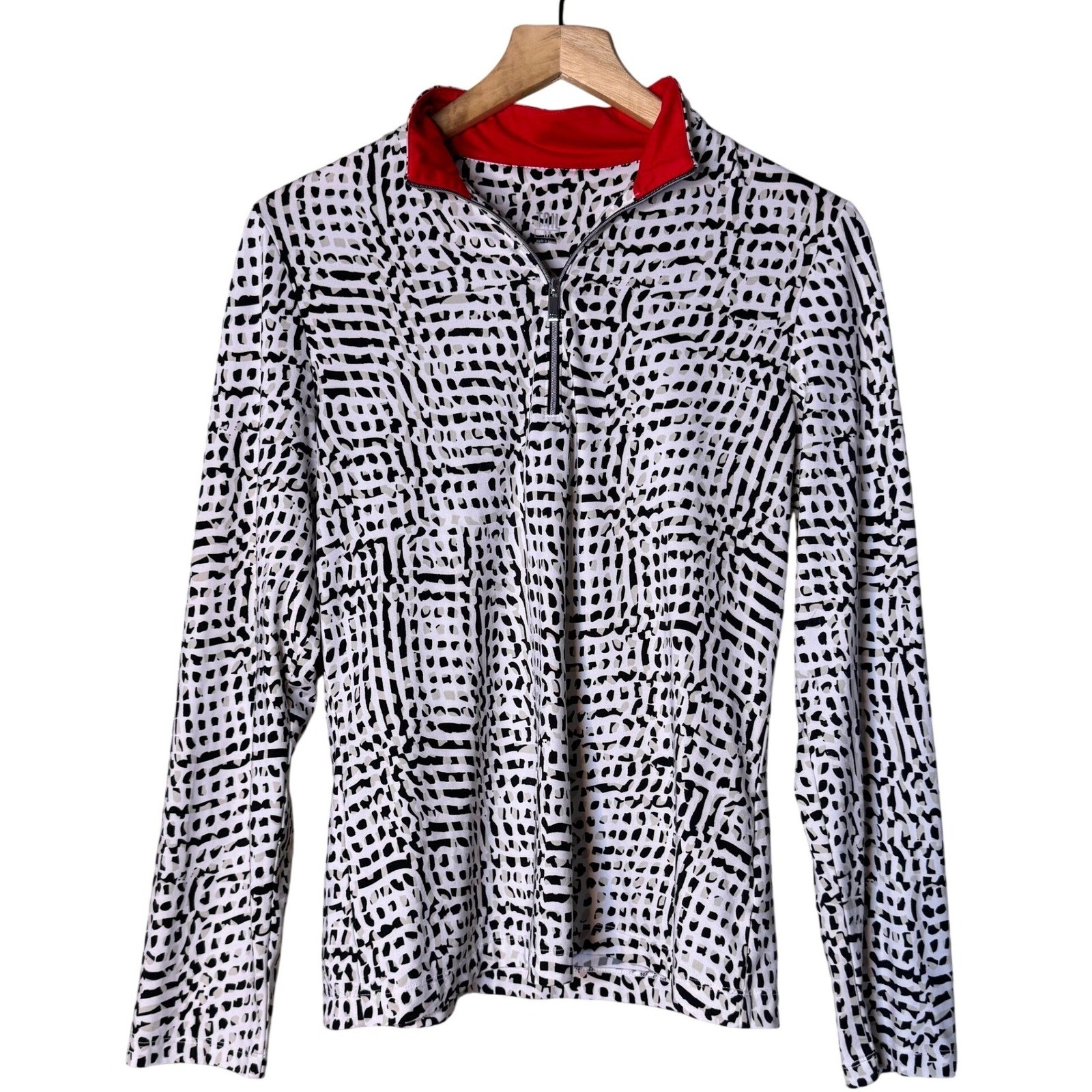 Tail Womens Quarter Zip Golf Top Long Sleeve Abstract Print Red Black White M