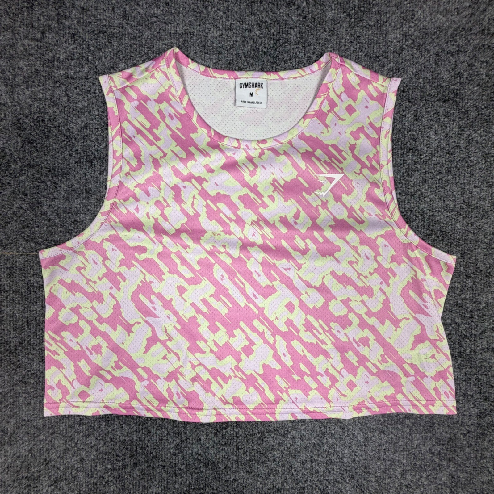Gymshark Womens Pink Lime Green Glitch Mesh Crop Tank Top B2A5P Size Medium