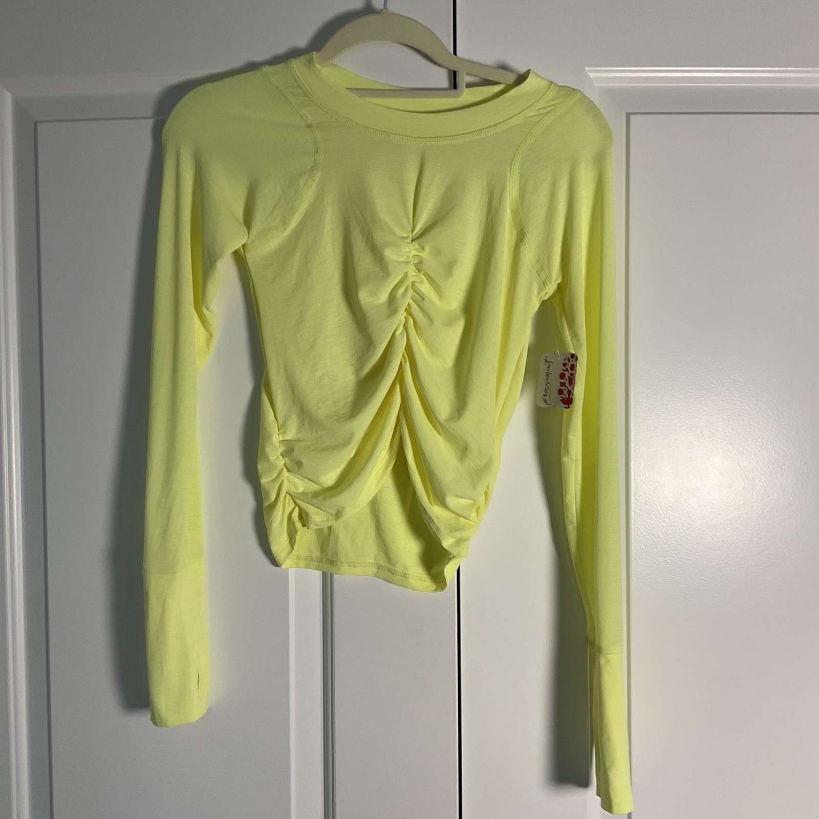 Free People Mvmt Tempo Ruched UV Protection Neon Yellow Sz S NWT MSRP $50 0415