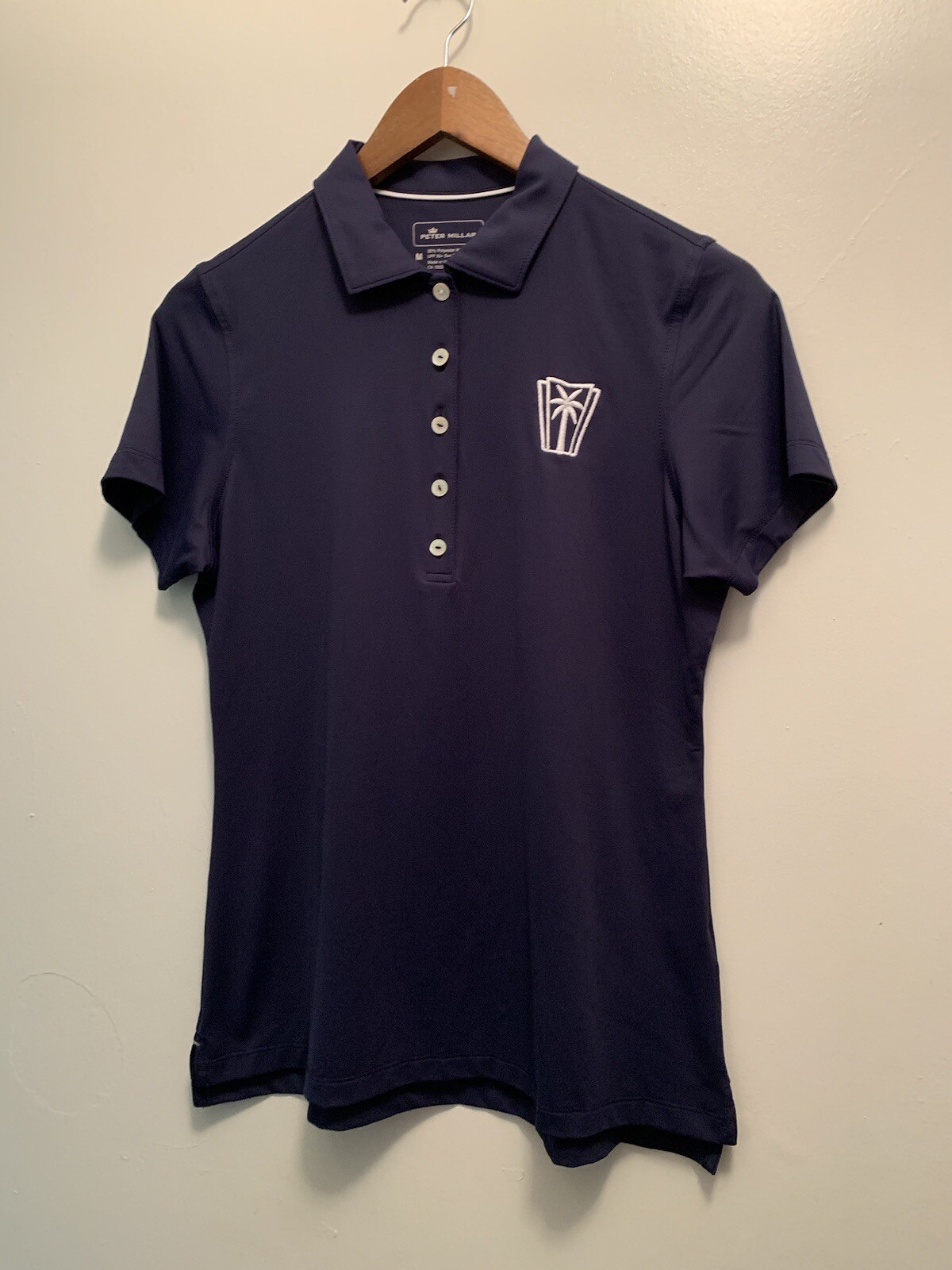 Peter Millar Women’s Medium Crown Sport Button Golf Polo Navy With Club Logo