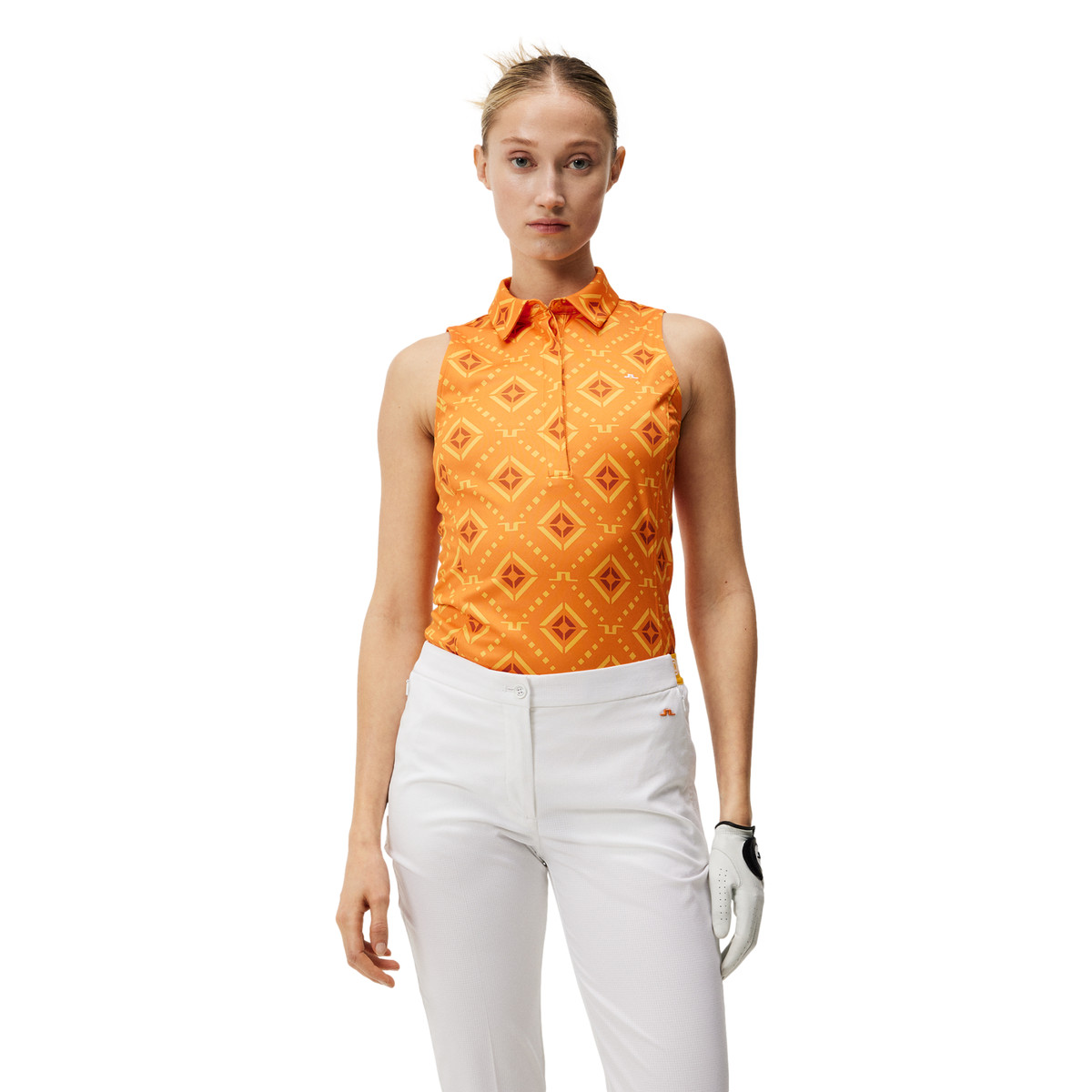 J. Lindeberg Ladies Dena Sleeveless Golf Polo Shirt GWJT08081 Orange Small NWT