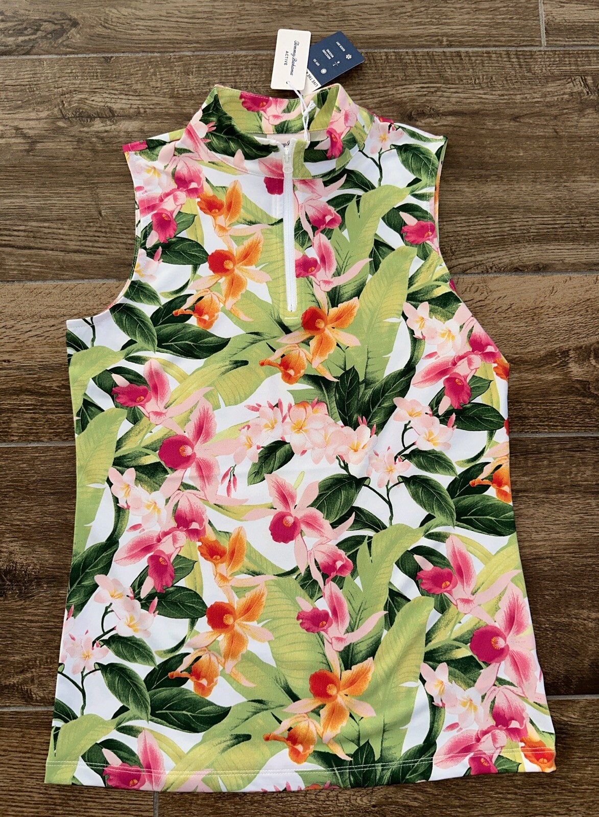Tommy Bahama Top Womens XS Floral Shirt 1/4 Zip Tropical Hawaii Active UPF 50