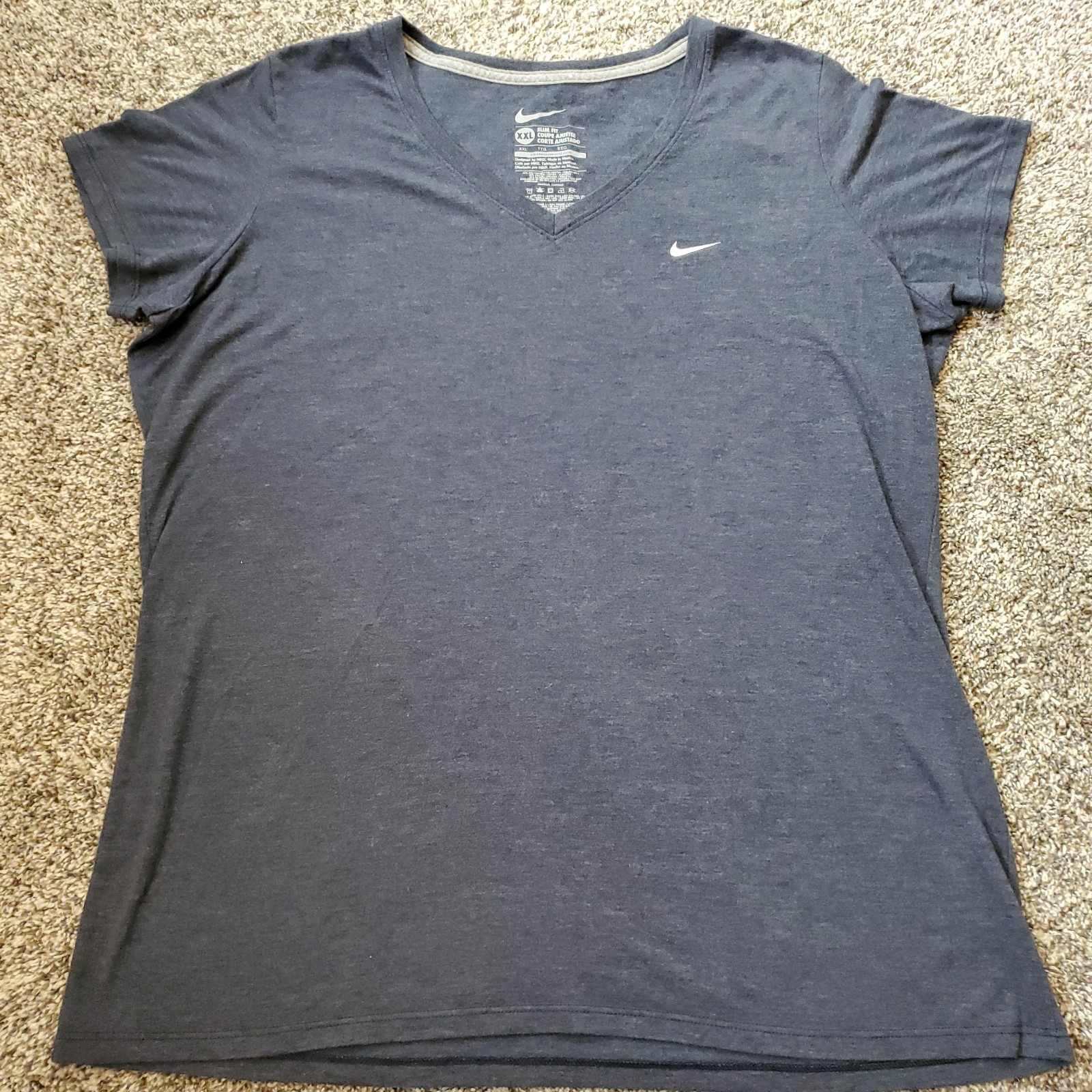 Nike Dri-Fit Womens Blue T-shirt V-neck XXL Performance Slim Fit Athleisure