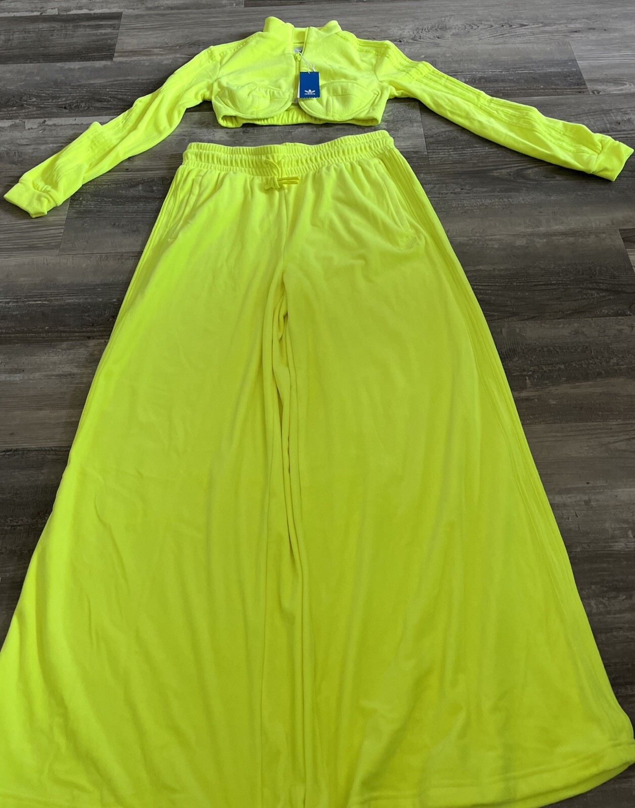 $300 Jeremy Scott adidas Originals Track Crop Jacket & Pants Velour Neon Set M