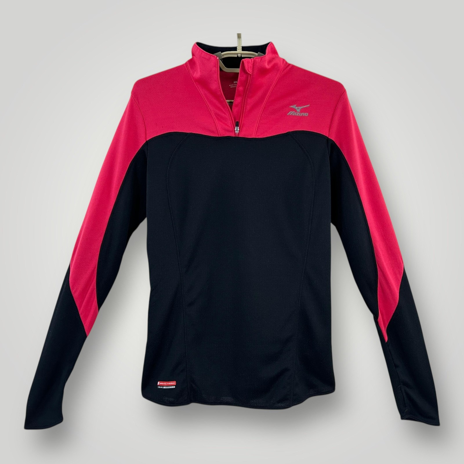 Mizuno Breath Thermo Pullover Womens Medium Pink Black 1/4 Zip Running Top