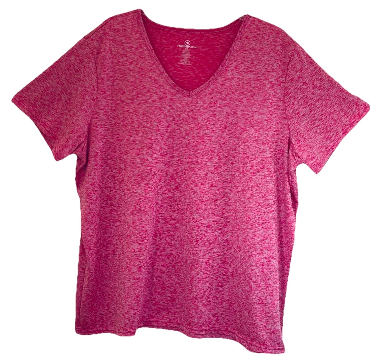 Real Essentials Women’s 2X Short Sleeve Activewear T-Shirt V Neck Heather Pink
