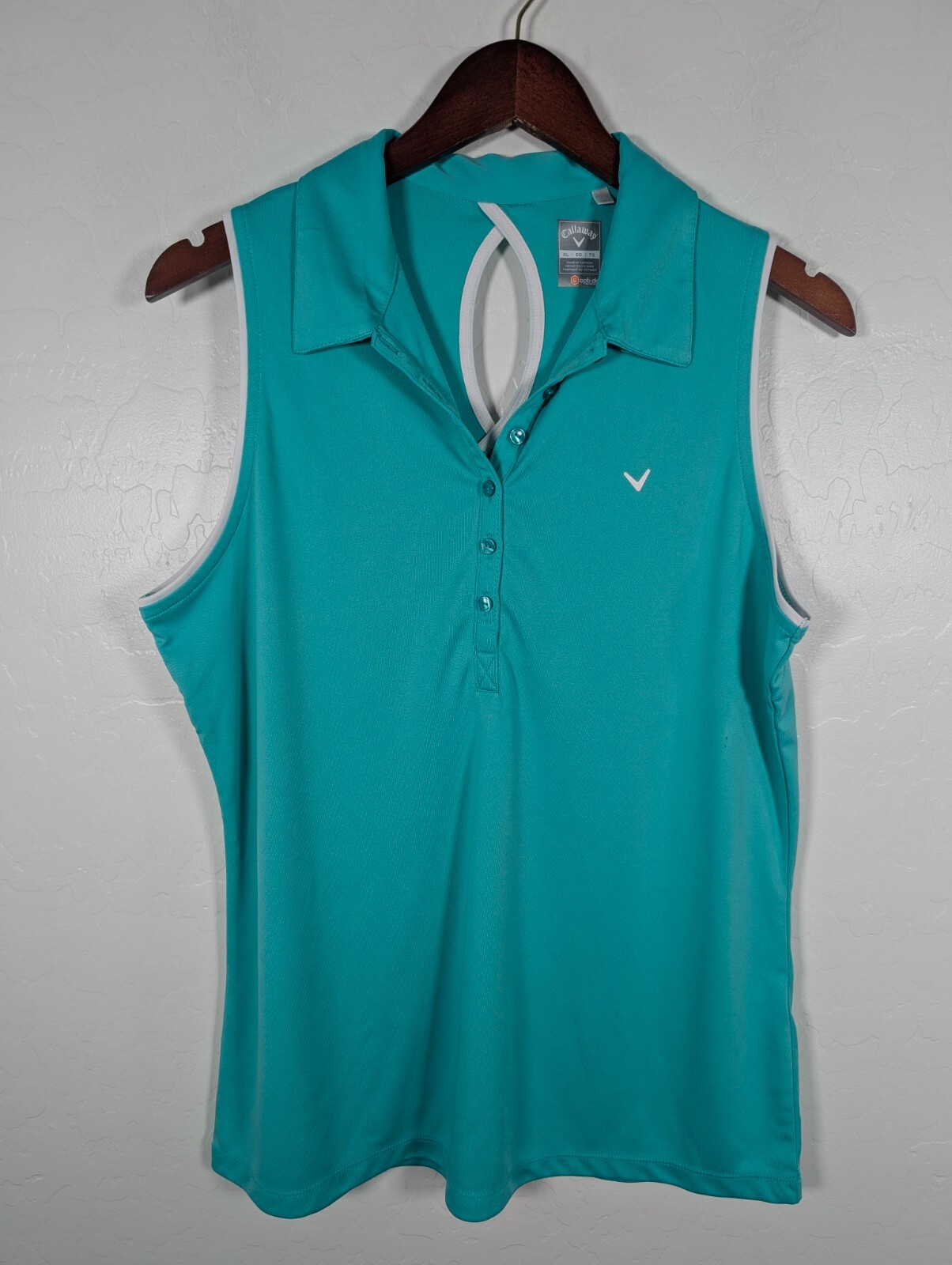 Callaway Top Women’s XL Mint Green Opti-Dri Sleeveless 1/2 Button up Shirt