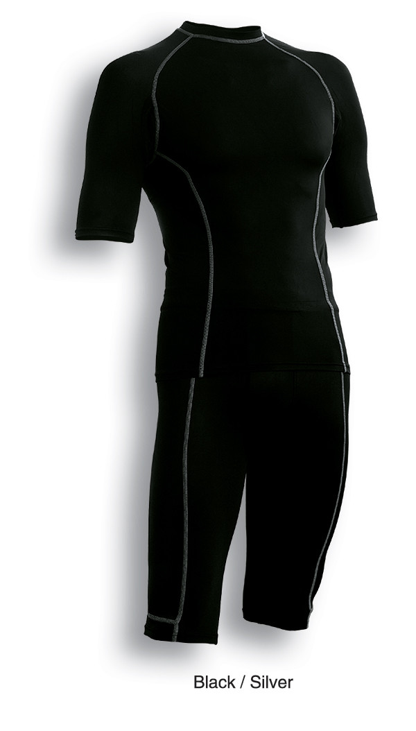 Ladies Kids Stitch Short Sleeve Compression Performance Top & Knee Length Shorts