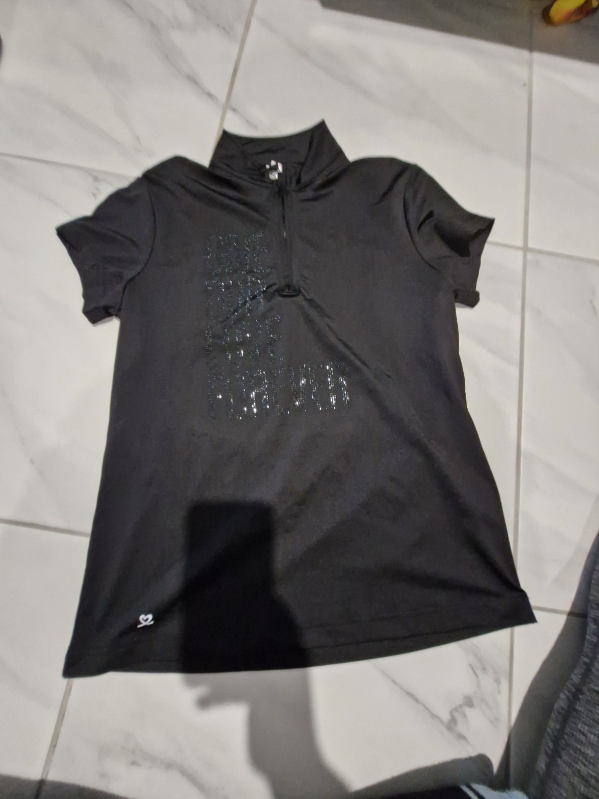 Daily Sports Crotone Black Cap Sleeve Golf Polo Shirt Rhinestone Text Size Med