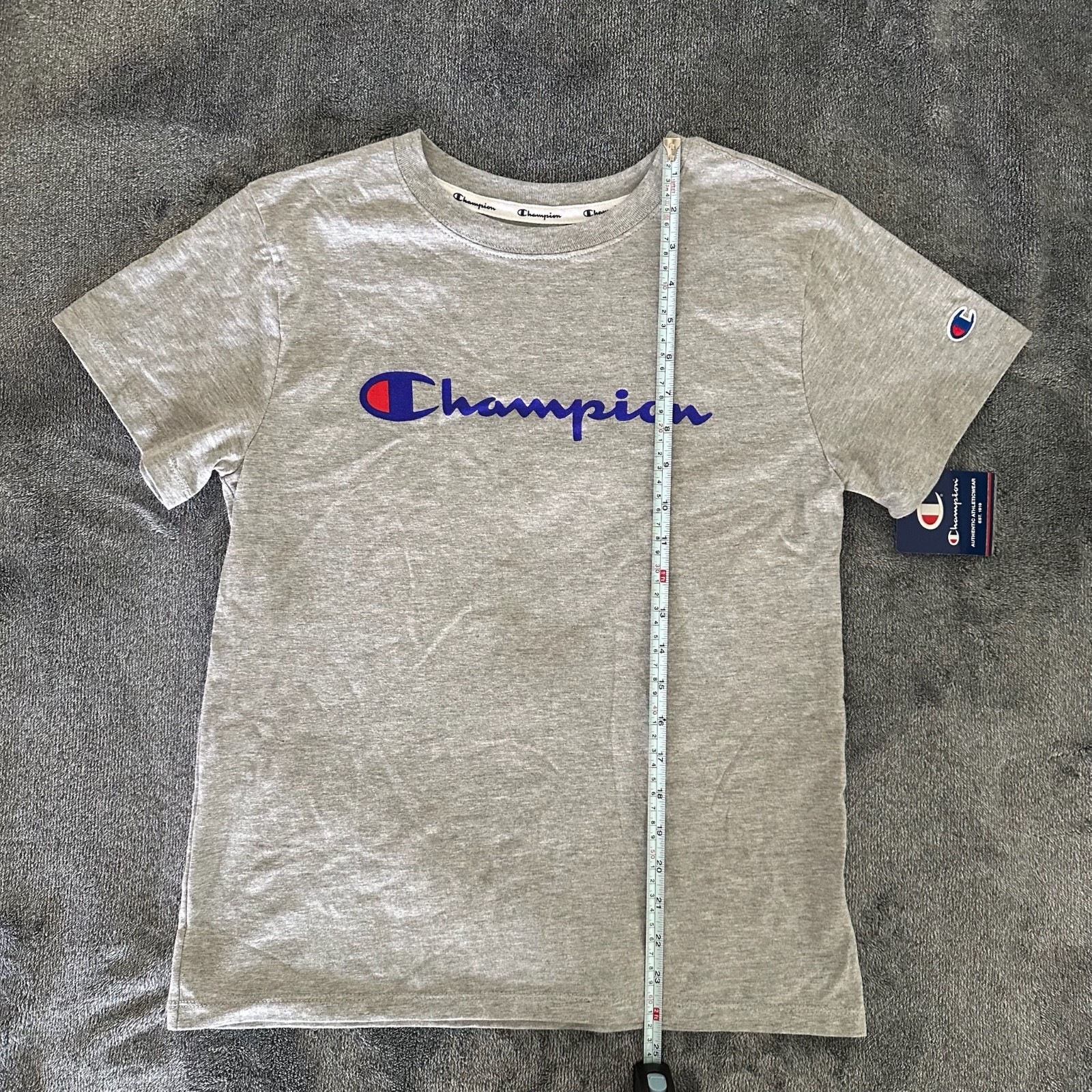 Champion Womens Gray Classic Jersey Script Logo T-Shirt Brand New