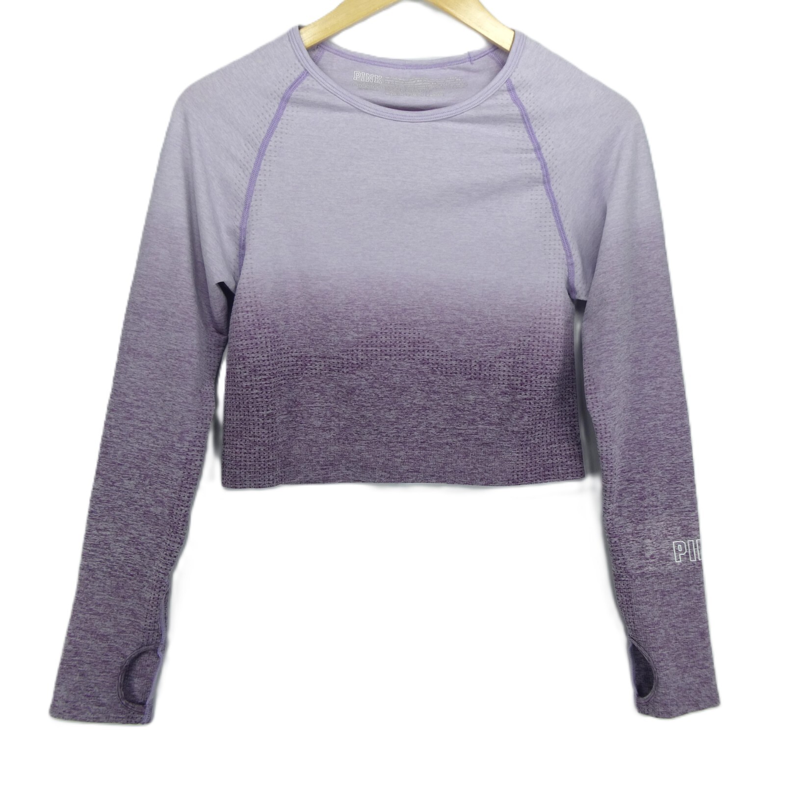 PINK Victoria’s Secret Women’s Purple Large Crop Top Seamless Shirt Thumbholes