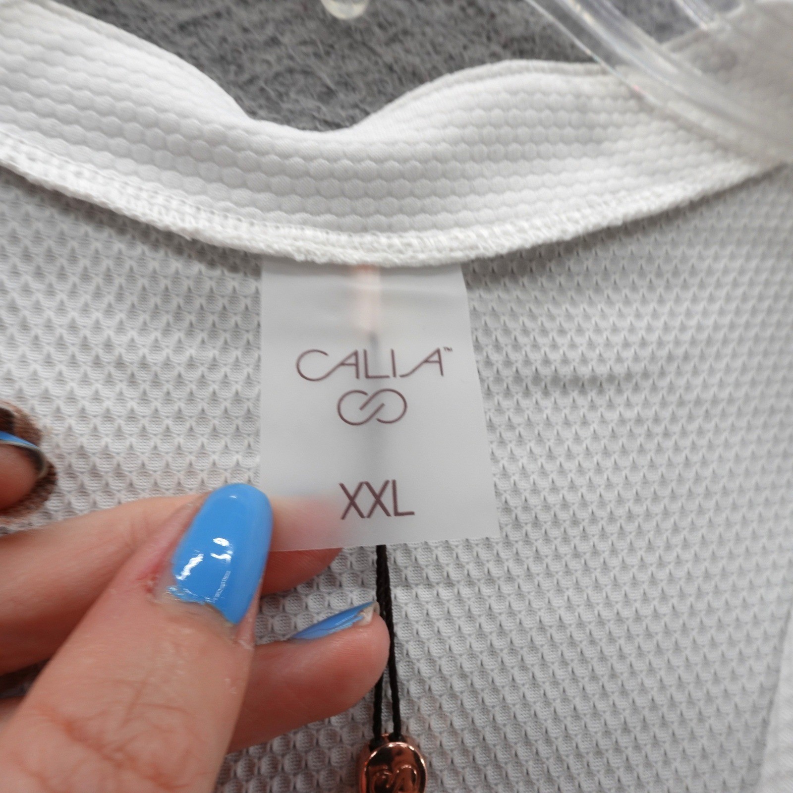 Calia Golf Renew Texture Cap Flutter Sleeve Zip Top Pure White XXL NEW