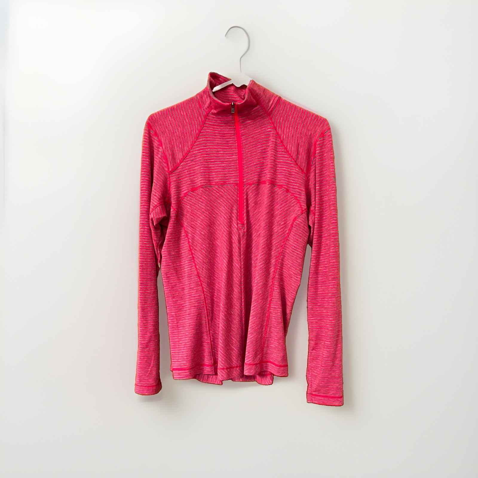 Columbia Omni-Wick Women’s Pink/Gray Striped 1/4 Zip Mock Neck Top L