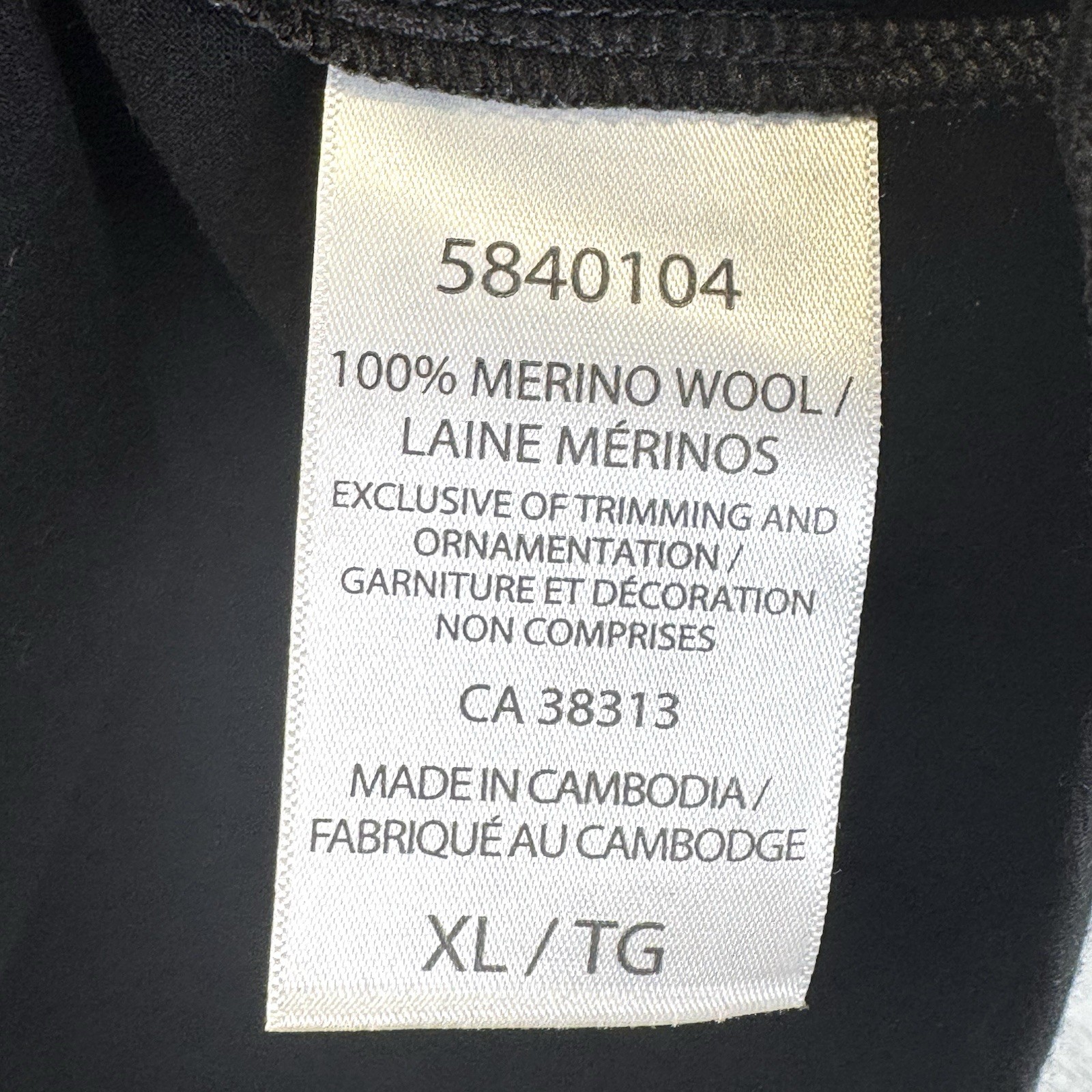 Segments 100% Merino Wool Base Layer Long Sleeve Shirt Black Womens Size XL NWT
