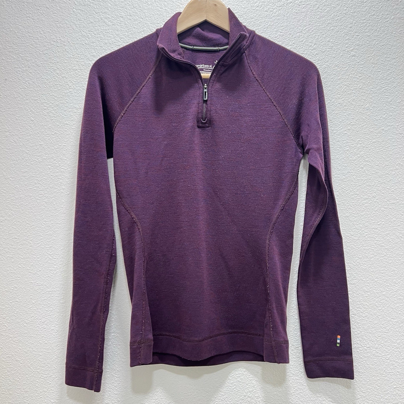 SmartWool Womens Burgundy Merino Wool 1/4 Zip Thermal Base Layer Top Sz Small