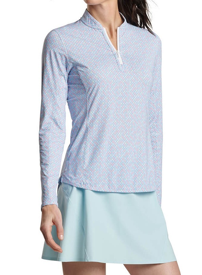 NWT PETER MILLAR Blue Pink Pickleball Long Sleeve Mock Sun Shirt S & L UPF 50