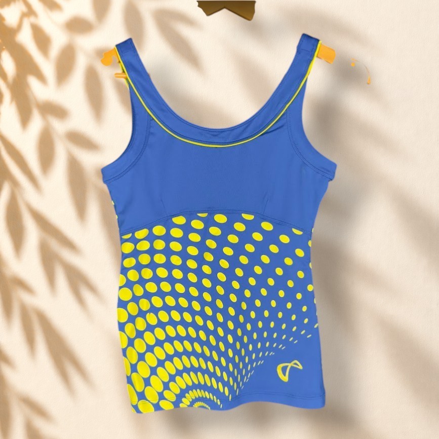 Athletic DNA Activewear Tank Women M Medium Blue Polka Dot Sleeveless Wide Strap