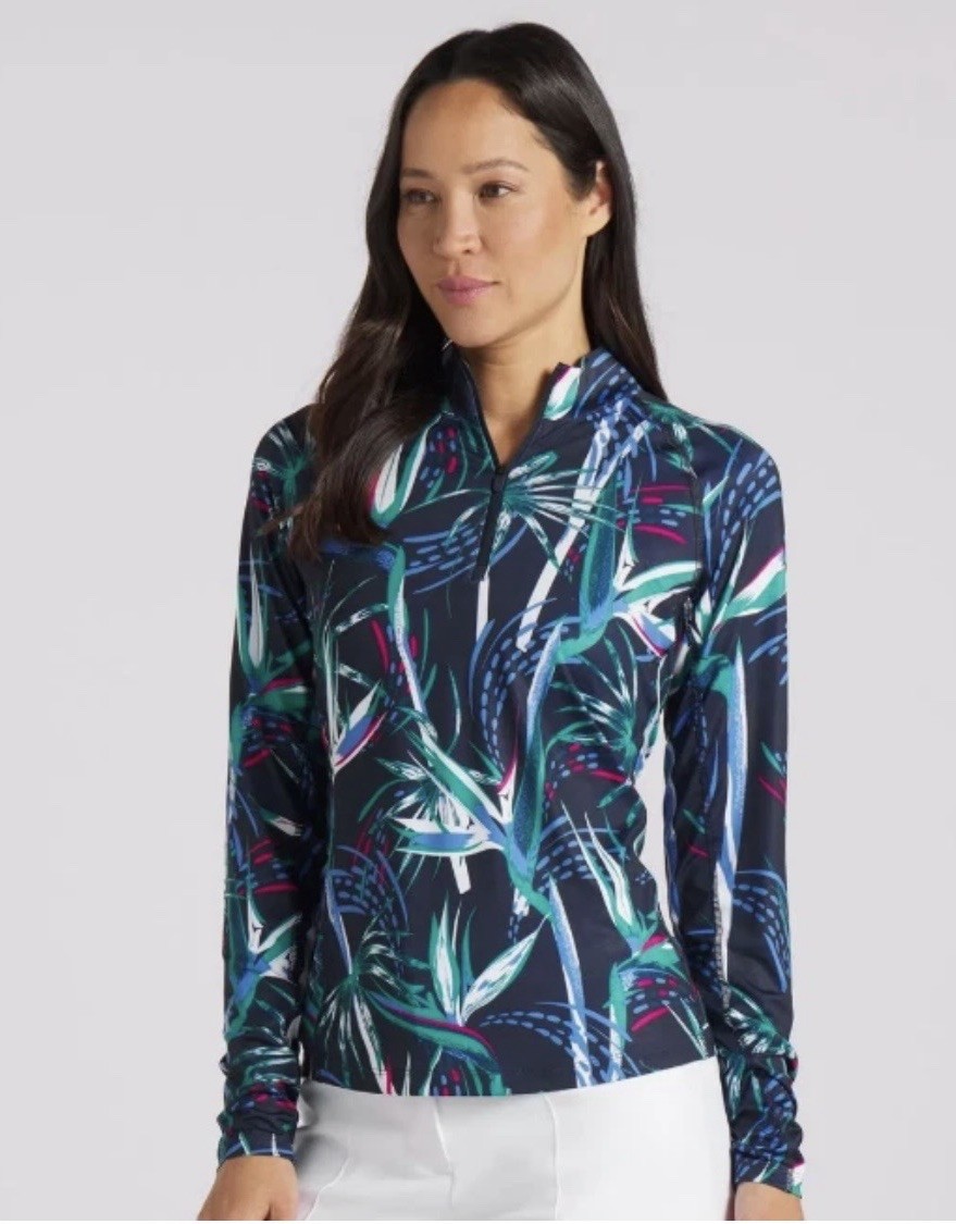 NWOT Puma Navy Floral Women’s UV Paradise 1/4 Zip Pullover Long Sleeves Size S