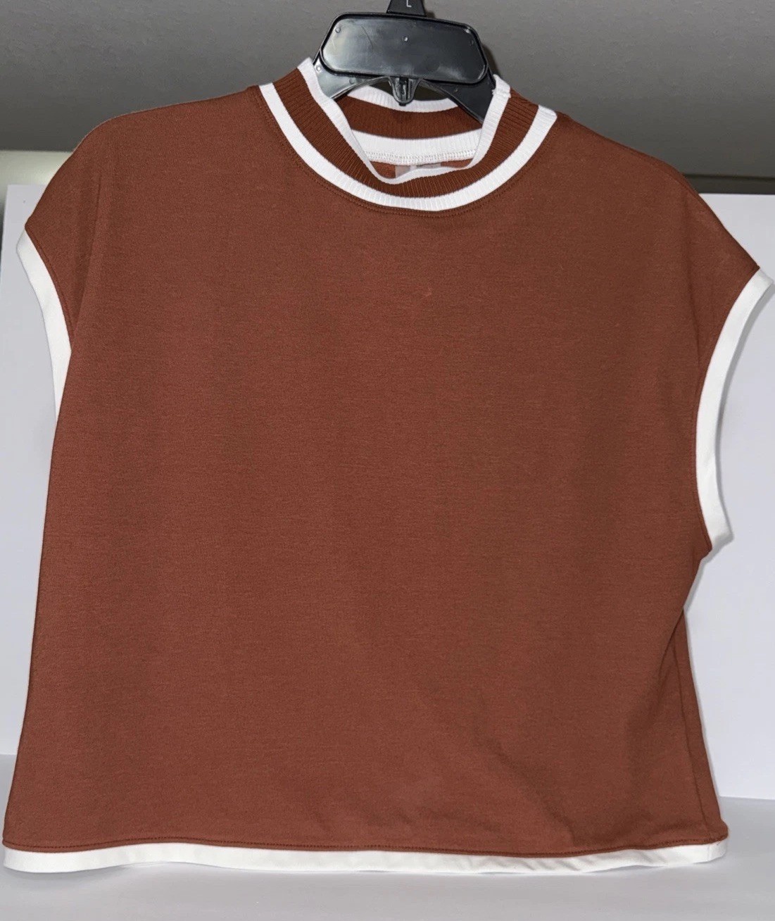 Calia Women’s Large Performance Rib Mock Crop Tank In Red Brown | NWT $54
