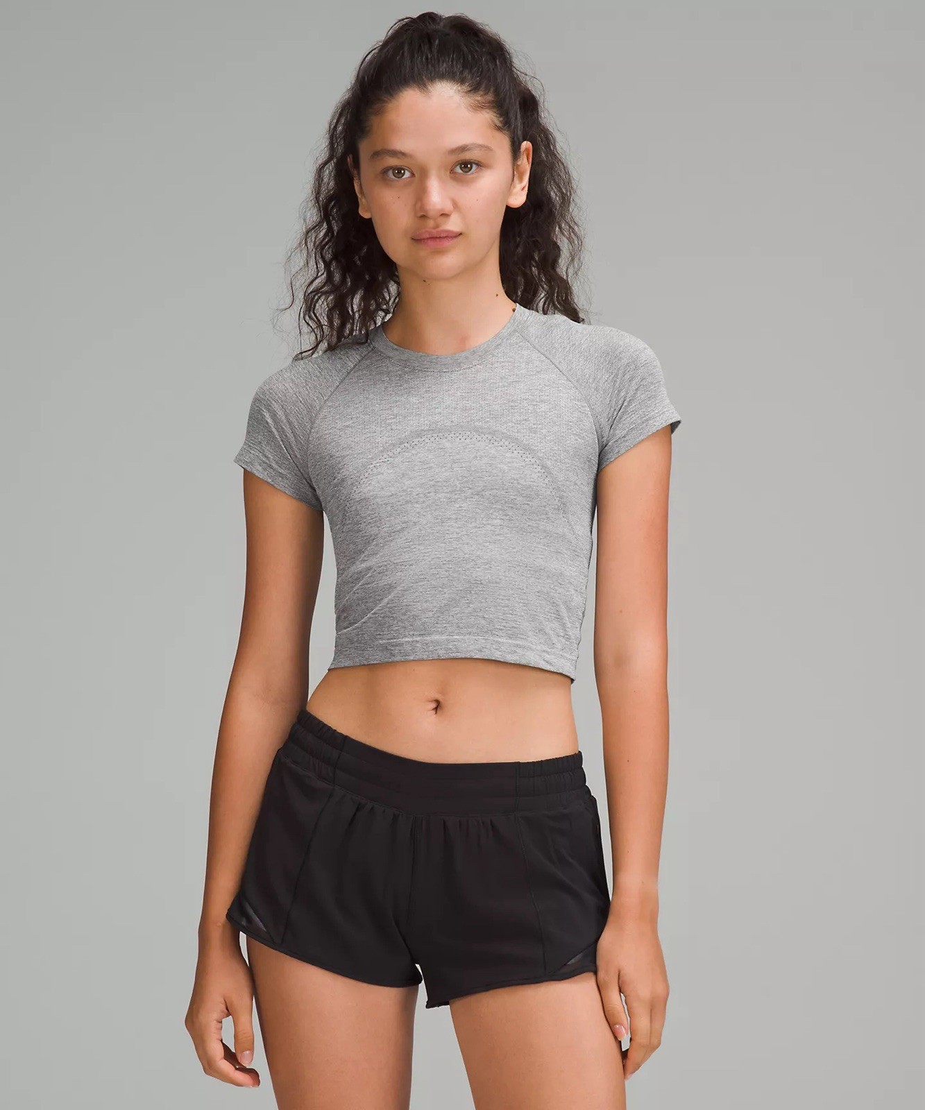 Lululemon Size 2 Swiftly Tech Cropped Short-Sleeve Shirt 2.0, Slate/White, NWT