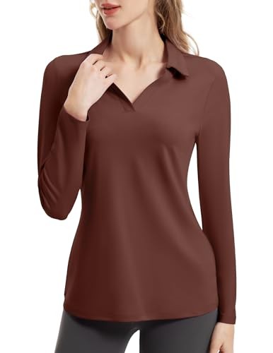 FKEEP Women’s Tennis Golf Shirt Long Sleeved Top Sport Activewear V-Neck