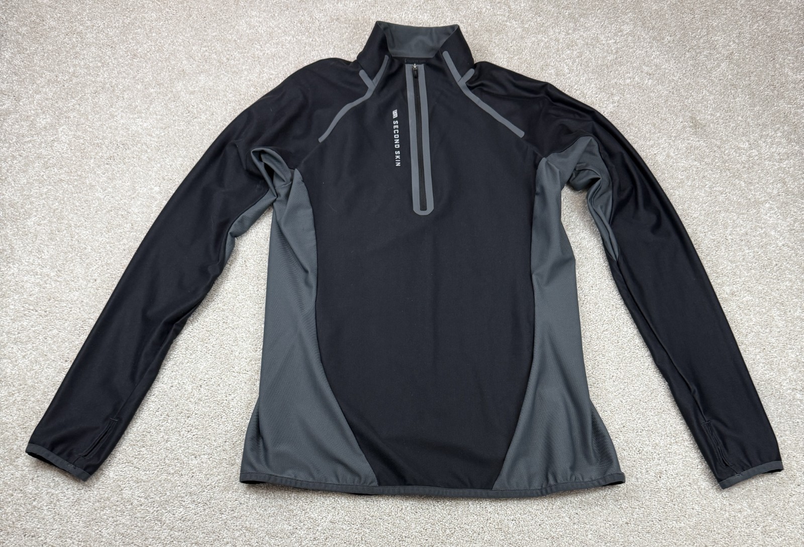 Second Skin Women’s MEDIUM Compression 1/4 Zip Pullover Top Black Activewear