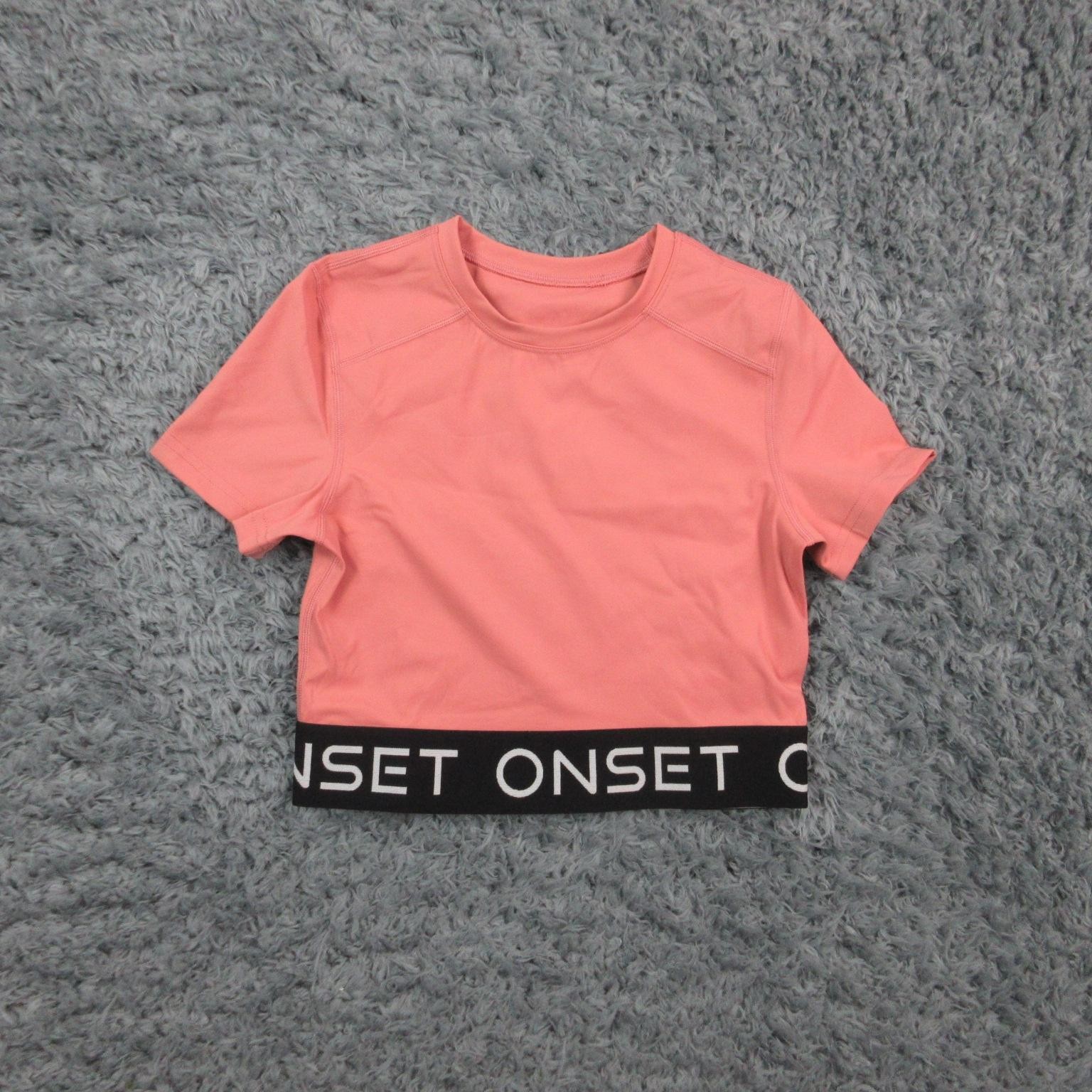 Onset Shirt Womens Small Pink Short Sleeve Crop Top Elastic Band Athletic NWT