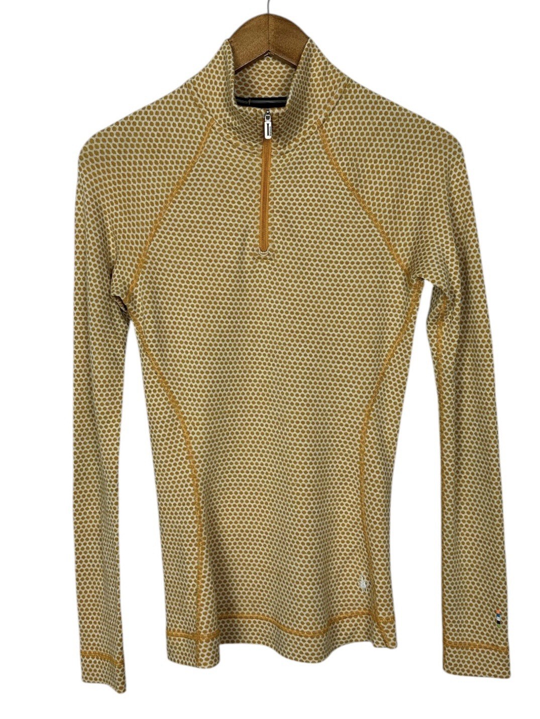 Smartwool Merino 250 Yellow Polka Dot 1/4 Zip Pullover Womens Size Small