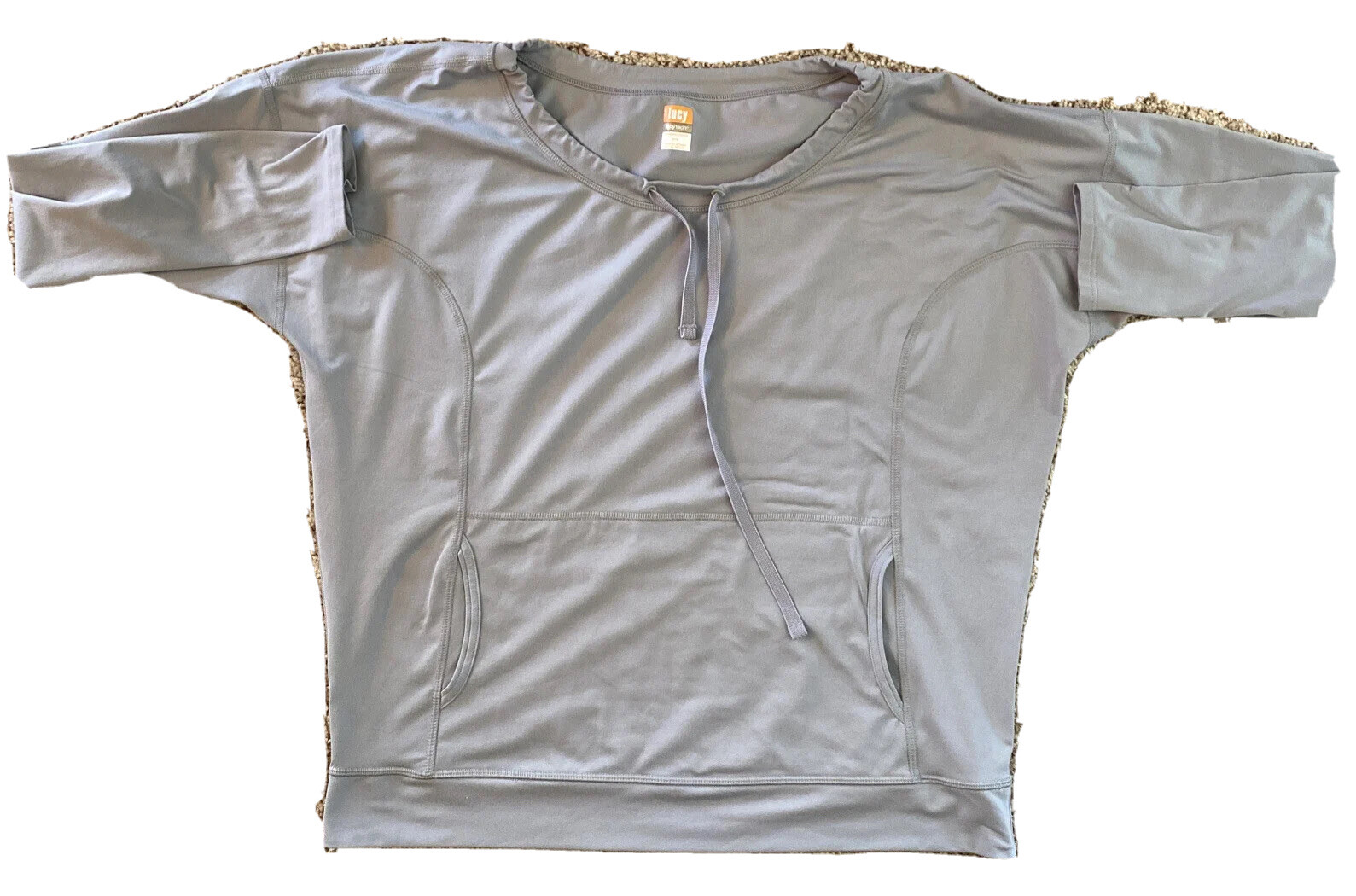 Lucy Tech Pullover Gray Stretch top Medium Draw string neckline Activewear