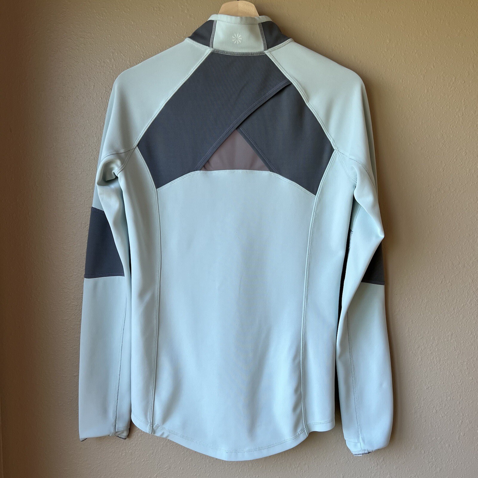 Athleta Lunar Pullover 1/4 Zip Top Size S Running Reflective Teal Water Green
