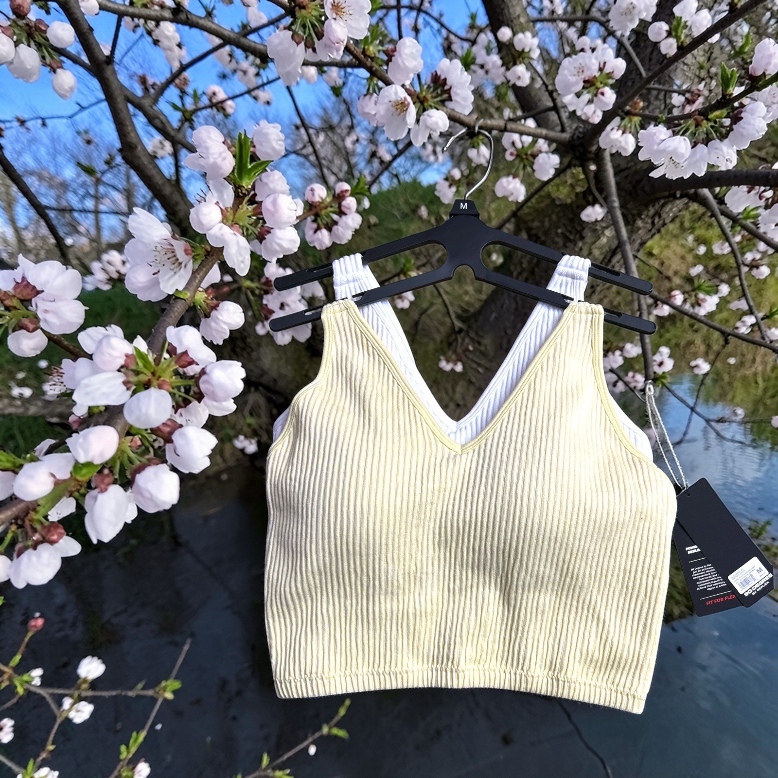 90 Degree By Reflex~Daffodil & White LARGE Stone Wash Alamo Bra~GREAT FIT!