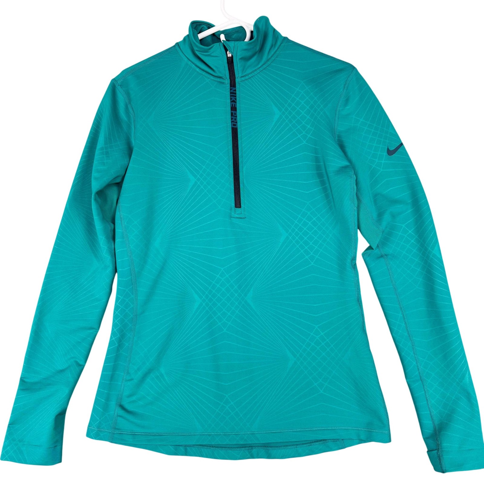 Nike Pro Hyperwarm Pullover Womens Large Green 1/4 Zip Thermal Shirt Running