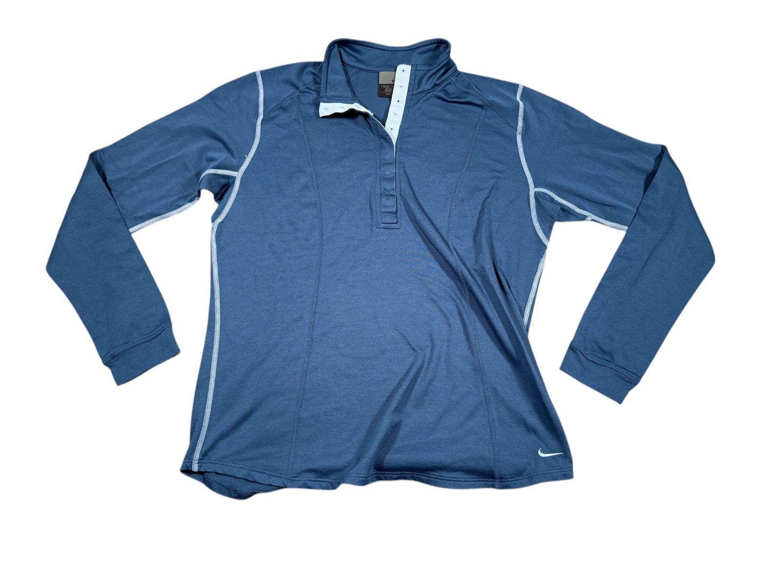 Vintage Nike Shirt Womens Medium (8-10) Blue Long Sleeve Snap Neck Dri Fit Y2K