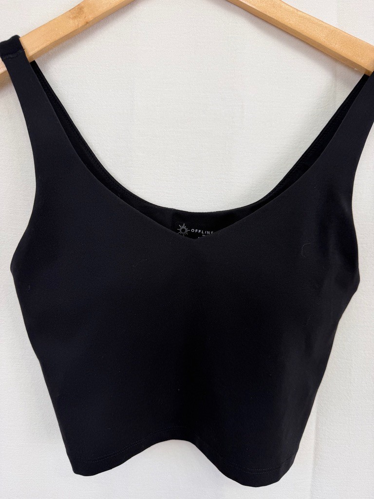 OFFLINE by Aerie Real Me Tank Top Medium M Black Cropped Built In Bra Padded