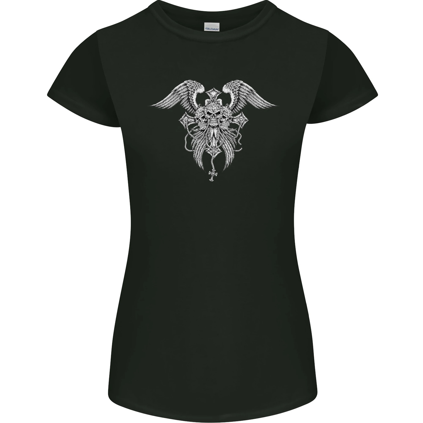 Cross Skull Wings Gothic Biker Heavy Metal Womens Petite Cut T-Shirt