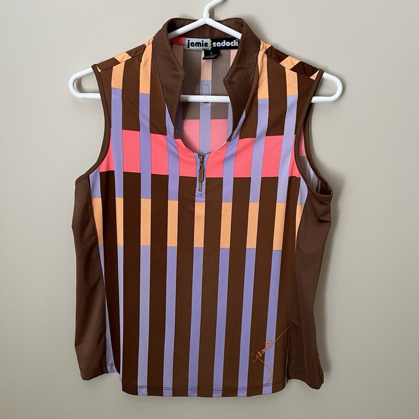 Jamie Sadock Womens Sleeveless Top Sz S Stripes Golf Pickleball Colorful Active