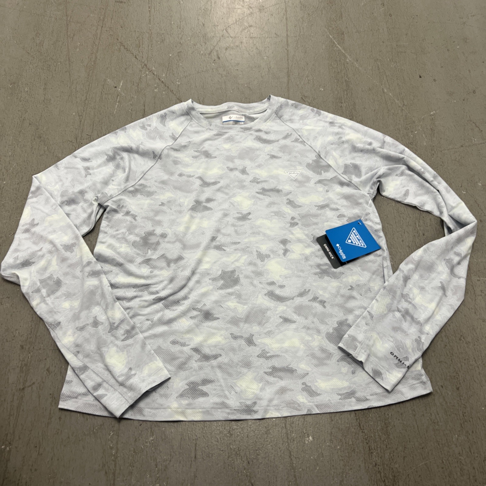 Columbia PFG Women’s Active Fit Long-Sleeve Fishing Shirt Gray Camo Large UPF 50
