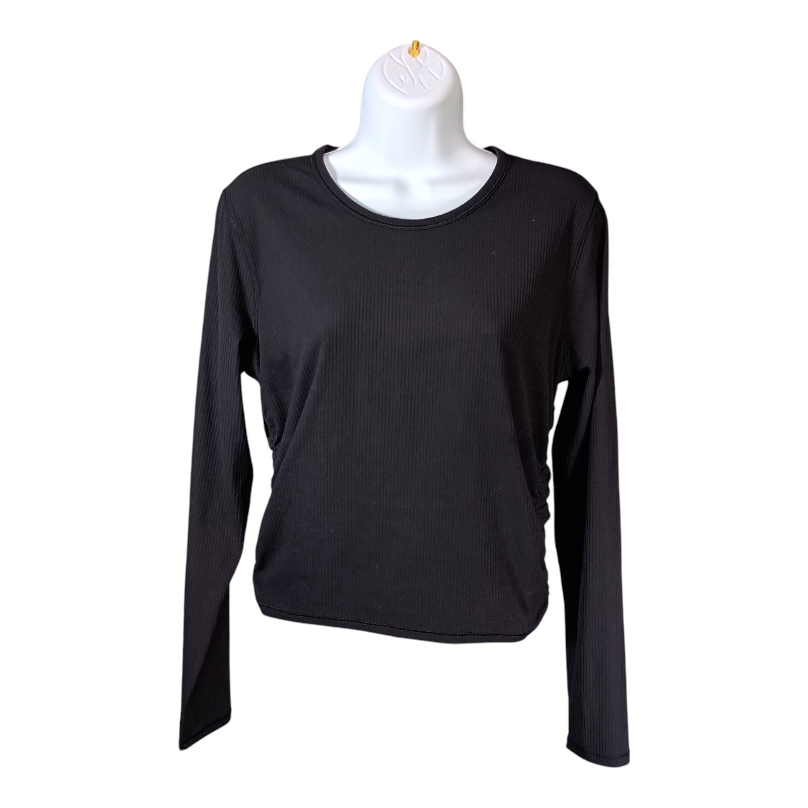 Lululemon Top 8 Womens Black Ebb To Street Cropped 100% Nylon Shirt Regular Long