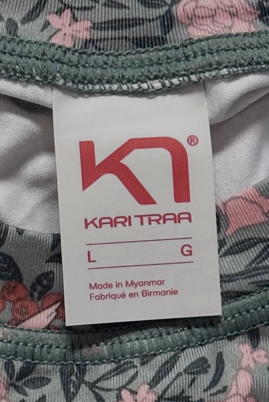 NEW Kari Traa Fryd Womens Size Large Activewear Base Layer LS Shirt Green Floral